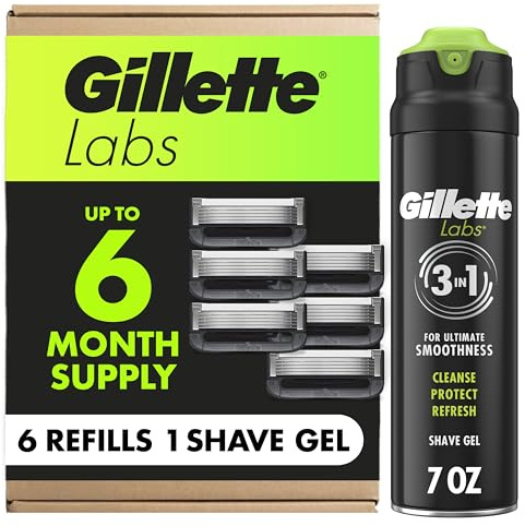 Gillette Labs with Exfoliating Bar Razor Refills for Men , 6 Razor Blade Refills and 7oz Rapid Foaming Shave Gel