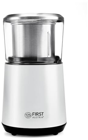 TZS First Austria Elektrische Kaffeemühle & Universalzerkleinerer - 200W Kaffeemühle mit 4 Edelstahl-Klingen und abnehmbarem 50g Becher, Weiß