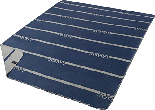 Joop! Wohndecke Logo Stripes Baumwollmischung Navy Größe 150x200 cm
