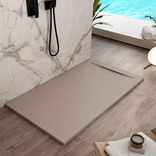 Luminosa ArredoBagno Marmoresina Receveur de douche 90 x 180 cm - Effet pierre antidérapant avec GelCoat - Modèle Venice couleur sable - Grille design, bonde incluse