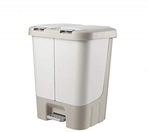 Poubelle de Recyclage Double, Grande Poubelle de Cuisine Domestique de 20 litres avec Couvercle, Classification des pédales, Poubelle et Seau en Plastique-Beige