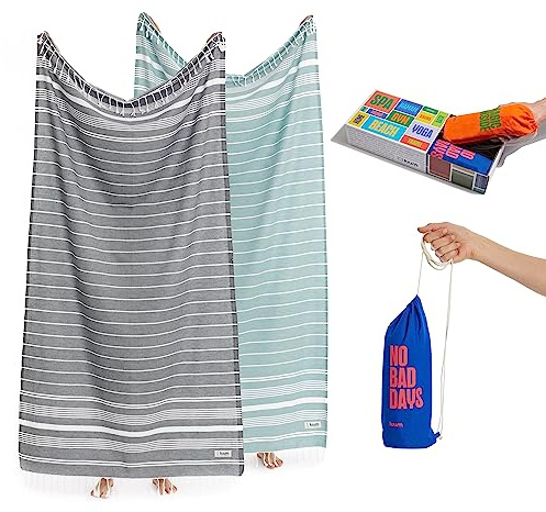 Luum® Hamamtuch XXL Saunatuch Strandtuch Saunahandtuch Handtuch Yogatuch Duschtuch Strandhandtuch Badetuch Reisehandtuch Pestemal Turkish Towels, 2er Geschenkset, Damen Herren, Anthrazit/Teal