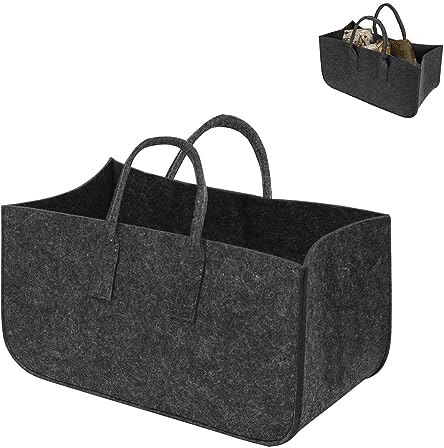 Filztasche Kaminholztasche Faltbar Kaminholzkorb Filz Einkaufstasche Brennholz Filztasche Zeitungskorb Einkaufskorb Aufbewahrungskorb 50x25x25cm (1)