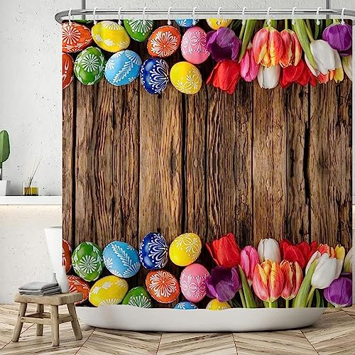 Easter Eggs Extra Long Shower Curtain Mould Resistant Halloween Bathroom Curtains Shower 3D Wet Room Shower Curtains 200x240 cm Washable Polyester Fabric Bath Curtain With 12 Hooks A1493