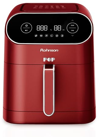 Rohnson Friggitrice Ad Aria - Capacità Grande di 7L, 6 Programmi con Secchio Rimovibile, Cottura Senza Olio - Display LED Digitale, Pasti Veloci, Salutari e Senza Odori, Rosso