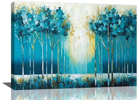 Große Wandkunst für Wohnzimmer, abstrakter blauer Baum, Leinwanddrucke, Baum, Sonnenlicht, Bilder, Wanddekoration, Bäume, Ölgemälde, moderne ästhetische Kunstwerk, Heimdekoration für Schlafzimmer
