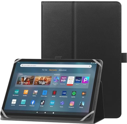 HoYiXi Universelle Hülle für 9-10,1 Zoll Tablette Fire HD 10 & Fire HD 10 Plus mit Ständer Folio und Handschlaufe Schutzhülle für 9-10,1 Samsung Lenovo Android Tablette - Schwarz