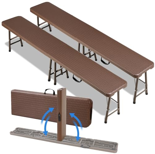 2 pcs Panchine da Birra Pieghevoli 180 cm, Panche Pieghevoli Birreria con maniglia, Panchina da Campeggio in plastica HDPE, Panchina da Giardino per campeggio feste da giardino, Ottica in Rattan