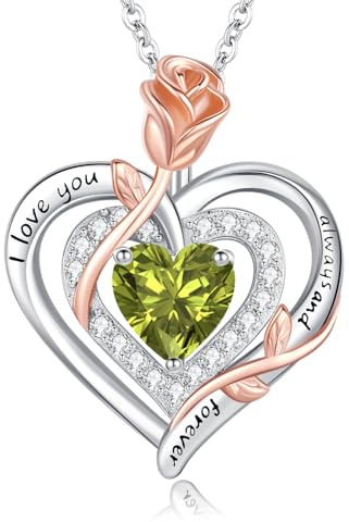 LAVUMO Halskette Damen Silber Doppel Herz Rose Schmuck Geschenke Frauen | Kette Damen Geburtsstein Halsketten Muttertag Geburtstag Valentinstag Weihnachten Hochzeitstag Geschenk für Frauen Freundin
