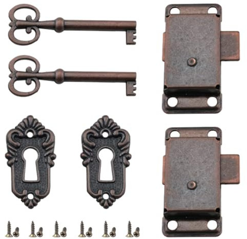 2 Pcs Wardrobe Lock, Cabinet Lock, Cabinet Locks with Key Classic Retro Design Easy Installation Vintage Style Antique Cabinet Door Locks for Cabinets/Drawers/Boxes/Wardrobes