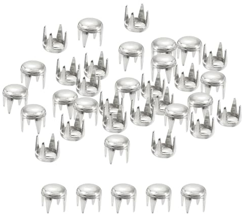 QUARKZMAN 160 Stück Silberne runde Kuppelnieten, 4mm Messing Kuppel Punk Nieten Rock Nagelköpfe Krallenperlen für DIY Kleidung Gürtel Taschen Armband Lederhandwerk