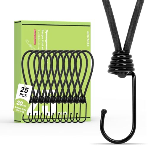 Brotree Bungee Cords with Hooks 25 Pack 20cm Small Bungee Rope with Hooks | Heavy Duty, used for Tarpaulins, Tents, Tarp and Fixing