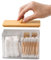 SVOCK Clear Acrylic Cotton Wool Holder 3 Compartment Cotton Bud Holder with Wood Lid, Qtips Holder Dispenser Bathroom Jars with Lid, bathroom essentials Square-Shaped (Clear)