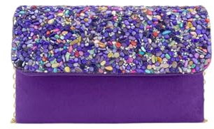 MODELISA - Bolso Clutch Cartera de Mano Piedra Cadena De Hombro Boda Noche Evento Mujer (Morado)