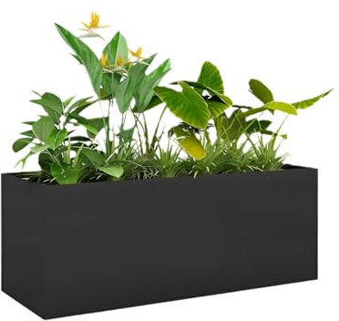 AIZYR Jardinière Lourde en Acier Métallique, Jardinière D'intérieur Et D'extérieur, Grand Pot De Fleurs Rectangulaire Noir Pot De Fleurs pour Jardin, Porche, Hôtel, Patio,60x30x60cm