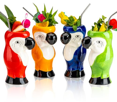 Tiki-Becher für Cocktails, 750 ml, große Tiki-Gläser, Tiki-Gläser, niedliche exotische Cocktailgläser, für Hawaii-Party und Tiki-Bar, 4 Stück