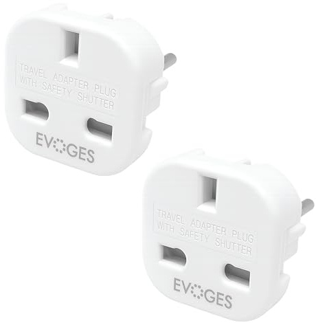 Evoges UK to European EU Travel Adapter 10A Plug Type G (3-Pin) to Type C,E,F (2-Pin) Travel Europe White (Pack of 2)