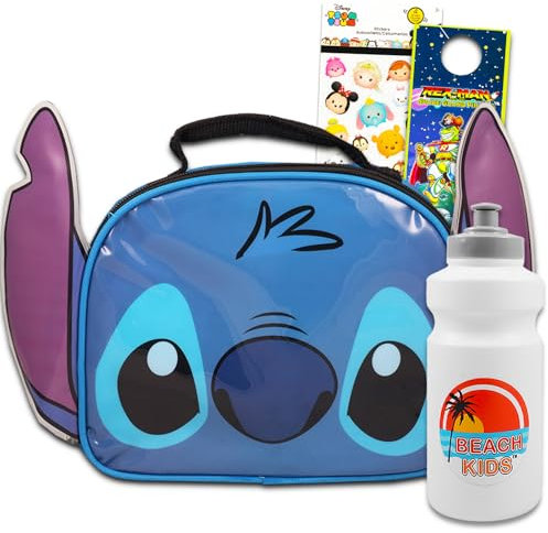 Disney Lilo and Stitch - Lonchera para niñas, paquete de bolsa de almuerzo, botella de agua, calcomanías, más | Bolsa de almuerzo Stitch para niños y escuela