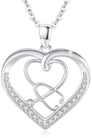 ABIGY Stethoskop Halskette 925 Sterling Silber Damen Stethoskop Anhänger Halskette Geschenk für Ärzte Krankenschwestern und Medizinstudenten