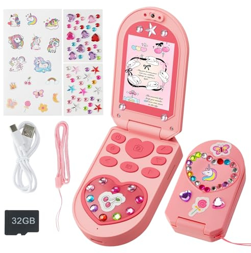 Macchina Fotografica Bambini,Fotocamera Bambini Selfie HD 1080P per Video, Regali Giocattolo di Natale & Compleanno Natale,giochi bambini 3-12 Anni,Telefono Giocattolo per Bambini con Scheda da 32 GB