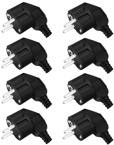 Behogan 8 Stück Schuko Stecker 250V 16A: Stromstecker Schutzkontakt Stecker, Schwarze Eurostecker 8-10mm Kabel, Sicherer Winkelstecker, für Haushaltsgeräten Kleingeräten