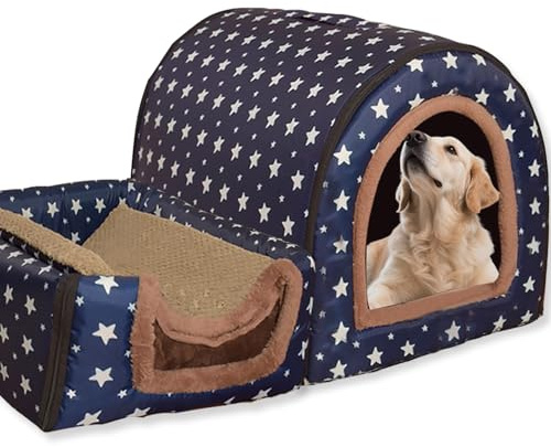 Cama para perro 2 en 1, cama cálida lavable, cueva grande para mascotas, impermeable, casa de lujo para mascotas, extraíble, antiansiedad, iglú, camas para gatos para interiores y exteriores (M,76 x