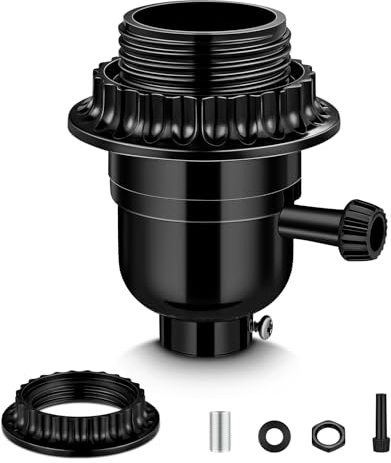 UL Listed E26 Light Socket Replacement,with 2 Lamp Shade Rings,2 ON/Off Turn Knob Types (Short/Long),Other Repair Parts. Fits Table Lamps, Floor Lamps and Light Fixtures,Black (1)