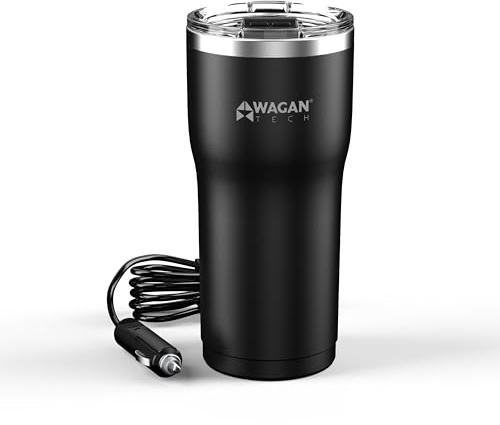 Wagan EL6101 12V Travel Car Heated Mug Portable 16oz Stainless Steel USB–C PD20W 12V DC Anti-Spill Lid Slip Resistant Base Car Coffee Warmer Coffee Cup USB–C PD20W 12V DC (Black)