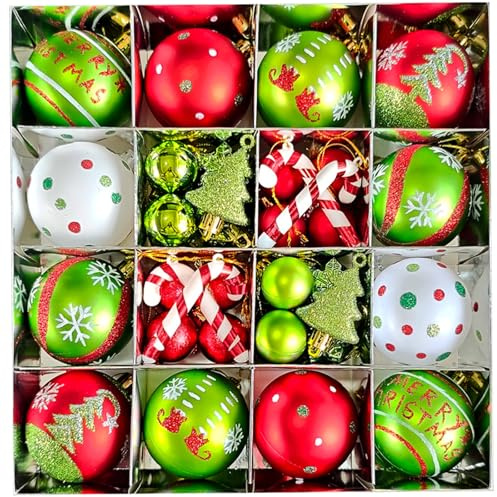 46 pcs Christmas Ornaments, Christmas Tree Ornaments,Christmas Tree Decoration Ornaments Xmas Ball for Xmas Holiday Wreath Garland, Red and Green
