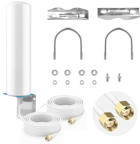 Outdoor 4G 5G LTE Antenna 10-12dBi High Gain Omni-Directional WiFi Antenna with Dual SMA Male Cables and TS9 Adapters 698-3800MHz for Improved Connectivity with Routers and Hotspots