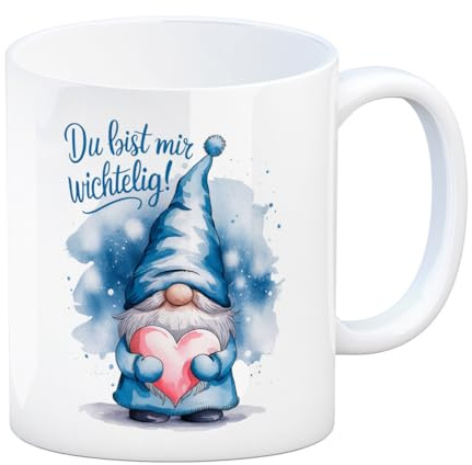 Du bist mir wichtelig! Wichtel Kaffeebecher niedliche Tasse mit Wichtel in blau und Herz