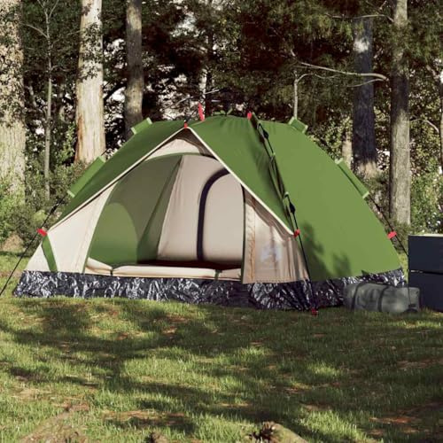 Kupolcampingtält för 3 personer, grön, quick release-system, vattentät polyester med PU-beläggning, 2 ingångar, bärväska