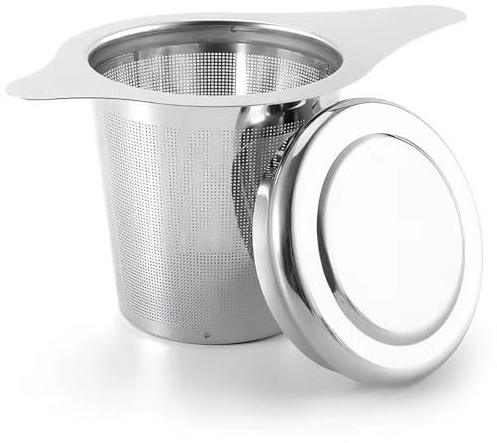 HUZNA Teesieb für Losen Tee aus 304 Rostfreiem Edelstahl,1 Stück,Teesieb für Losen Tee mit Deckel,Feinmaschig und Spülmaschinengeeignet,Feines Sieb für Tassen und Kannen
