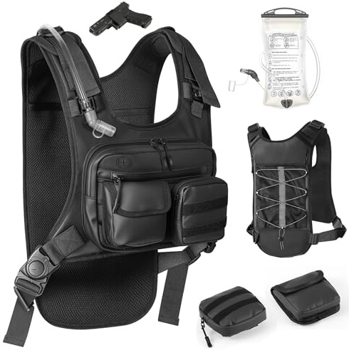 MoKo Lauf Trinkweste mit 2L Trinkblase, Leichter Hydration Vest Brusttasche mit Reflektoren, Trinkrucksack mit Ausrüstungshalter & Abnehmbaren Taschen für Laufen Wandern Radfahren, Schwarz