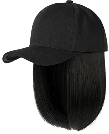 2026 Gorra de béisbol con extensiones de pelo recto corto Bob peinado ajustable desmontable peluca sombrero para mujer rubio ceniza mezcla rubio blanqueador (A, talla única)