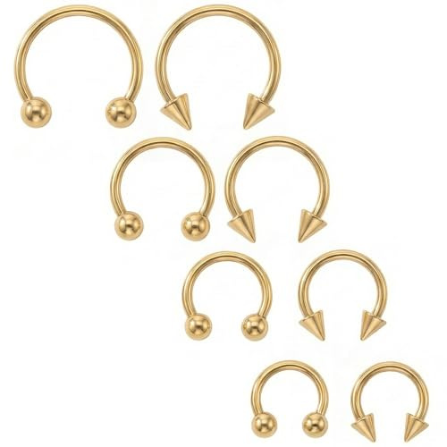 8pcs Septum Piercing Jewellery 16g Gold Septum Ring Horseshoe Rings Hoop