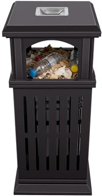 Densony Cubo de basura para exteriores, 40 x 40 x 90 cm, cubo de basura con cenicero y cerradura, robusto contenedor de basura industrial para comercios, exteriores, parques y jardines