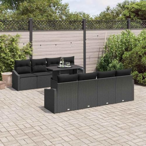 NIVVHOH 7 pcs Modern Garten-Sofa-Set & Gartenmöbel-Set Schwarz Poly-Rattan Sessel Sofa für Terrasse, Garten, Balkon (100 x 55 x 73 cm)