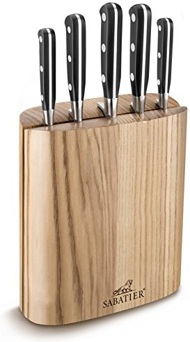 Bloc Frêne BORNEO + 5 Couteaux forgés rivets inox Idéal Sabatier