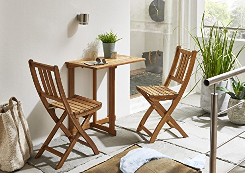 SAM 3-TLG. Balkongruppe Alessio, 1x Tisch 70x45 cm + 2X Klappstuhl, Balkon-Set aus Akazien-Holz, FSC® 100% Zertifiziert | Balkon-Set aus Akazien-Holz