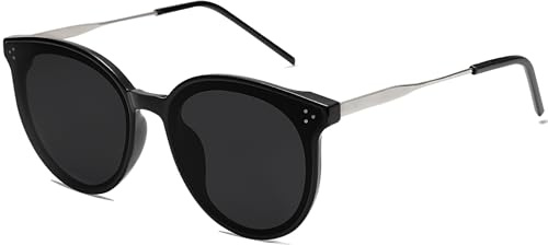 SOJOS Classic Trendy Round Sunglasses Womens Mens Oversized Large Shades UV400 Vacation Sunnies SJ2068, Black/Grey