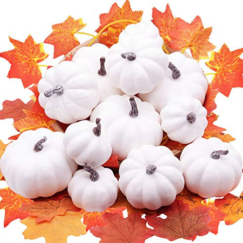 YIZRIO Künstliche Mini-Kürbisse für Halloween, Herbst und Thanksgiving, rustikale Ernte, Weiß, 12 Stück