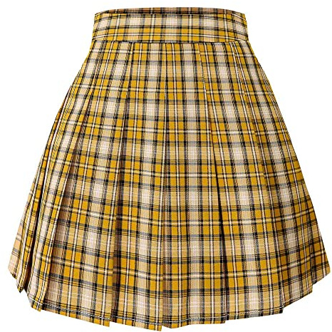 Hoerev Yellow Short High Waist Pleated Skater Tennis School Skirt for Women Girls