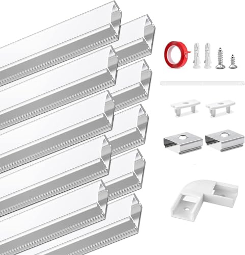 LED Profil, HOMMAND LED Aluminium Profil U-Form 10m, LED Leisten in Aluprofil mit Eckverbinder, Klebstoff, Endkappen und Montageclips, LED Streifen Kanal und Diffusor, LED Kanal 10 x 1m/3,3ft