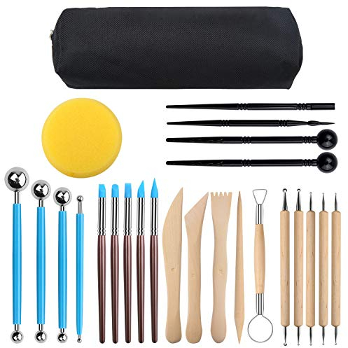 Viesap Modellierwerkzeug, 25 Stück Carving Tools Clay Keramik Sculpting Ton Werkzeug, Töpferwerkzeug Doppelseitige Carving Werkzeuge Sculpting Tools Mit Eine Aufbewahrungstasche Für Töpfer Künstler.
