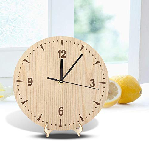 Orologio da tavolo vintage rotondo in legno Orologio da tavolo in legno Silenzioso Inaugurazione della casa Muto senza ticchettio per soggiorno Camera da letto Desktop Office Home(12cm in diameter)