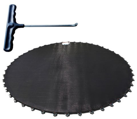 Andreas Dell Sprungtuch für Trampolin, Sprungmatte mit Durchmesser 264 cm, für Ø 305 cm runde Trampoline, mit 60 Ösen für 13,5 Lange Federn, Trampolinzubehör inkl. Federspanner UV-beständig & reißfest