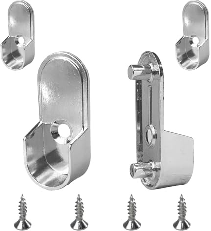 HDbonemu 4Pcs Wardrobe Bracket Zinc Alloy Closet Rod Holders 15mm x 30mm Oval Closet Rod End Supports (Single Hole) with Rear Facing 6.5mm Pins…