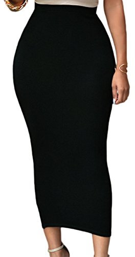 SEBOWEL Röcke für Damen Bleistiftrock Lang Elastische Taille Einfarbig Business Bleistift Röcke (M, Schwarz)