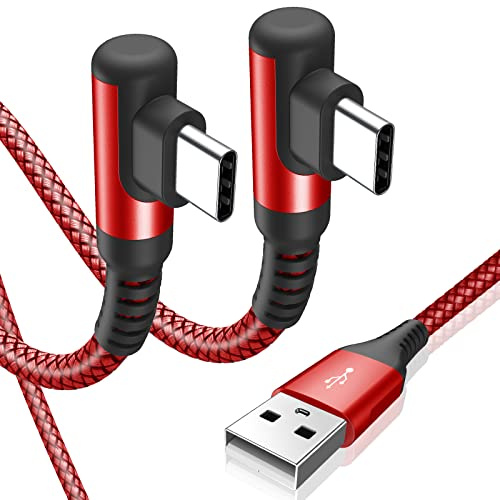 sweguard USB C Kabel 90 Grad Winkel 2Stück 3m Schnellladung, Ladekabel USB C Nylon Type C Kabel für Samsung Galaxy S21 S20 S10 S9 S8 Plus,Note10/9/8,M31 M30s M20,A20e A71 A52 A51 A50 A40 A10 A7,Mi